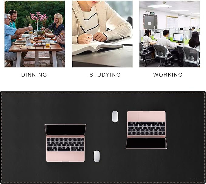 MAIDERN 59”x 27.5” Leather Desk Mat XL, Large Desk Pad, Reversible Cork & Leather Large Mouse pad for Desk, Waterproof Computer Desk Mat for Gaming Home Office (Black) | Desk Pads Blotters - TrueDesk