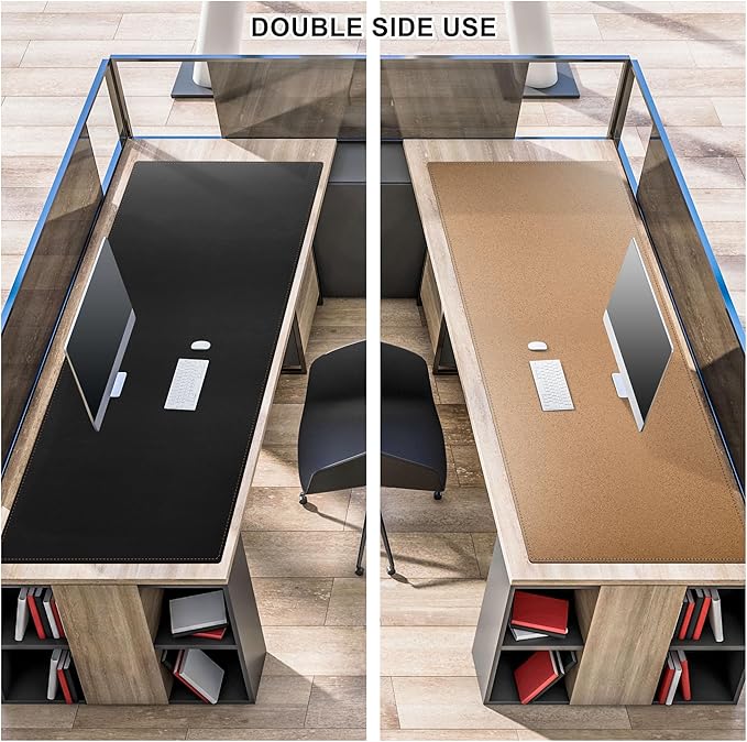 MAIDERN 59”x 27.5” Leather Desk Mat XL, Large Desk Pad, Reversible Cork & Leather Large Mouse pad for Desk, Waterproof Computer Desk Mat for Gaming Home Office (Black) | Desk Pads Blotters - TrueDesk