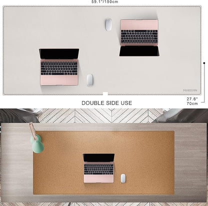 MAIDERN 59”x 27.5” Leather Desk Pad, Large Desk Mat, Cork & Leather Large Mouse pad for Desk, Waterproof Computer Desk Pad for Gaming Home Office (Cream) | Mouse Pads - TrueDesk