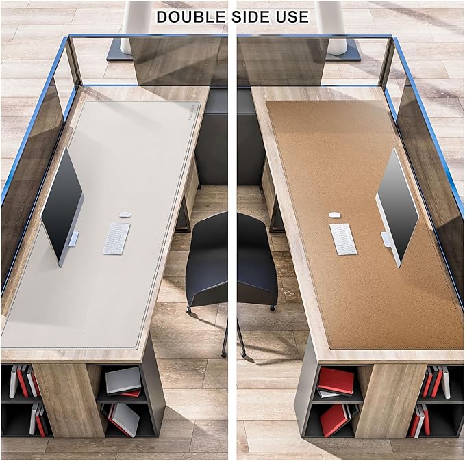 MAIDERN 59”x 27.5” Leather Desk Pad, Large Desk Mat, Cork & Leather Large Mouse pad for Desk, Waterproof Computer Desk Pad for Gaming Home Office (Cream) | Mouse Pads - TrueDesk