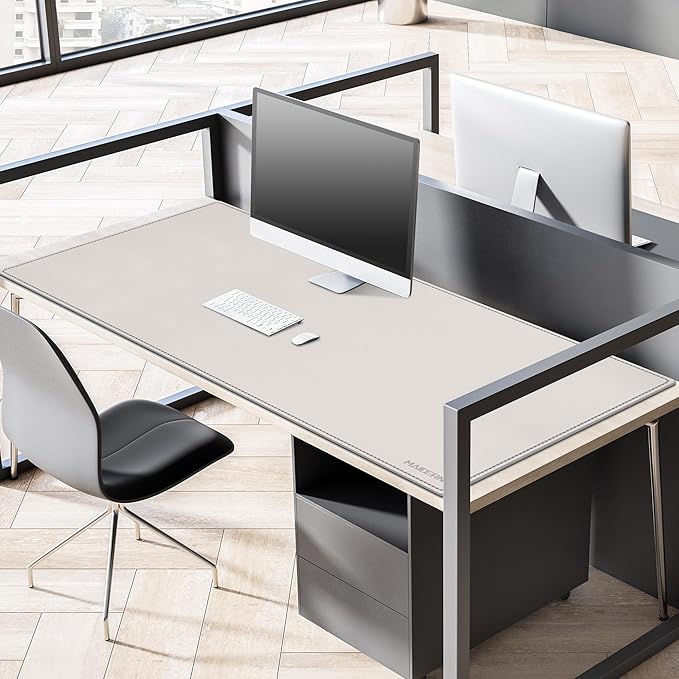 MAIDERN 59”x 27.5” Leather Desk Pad, Large Desk Mat, Cork & Leather Large Mouse pad for Desk, Waterproof Computer Desk Pad for Gaming Home Office (Cream) | Mouse Pads - TrueDesk
