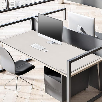 MAIDERN 59”x 27.5” Leather Desk Pad, Large Desk Mat, Cork & Leather Large Mouse pad for Desk, Waterproof Computer Desk Pad for Gaming Home Office (Cream) | Mouse Pads - TrueDesk