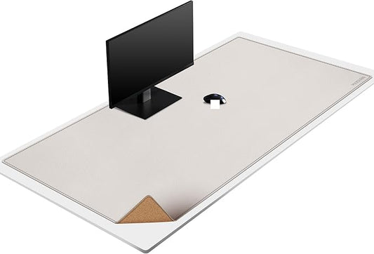MAIDERN 59”x 27.5” Leather Desk Pad, Large Desk Mat, Cork & Leather Large Mouse pad for Desk, Waterproof Computer Desk Pad for Gaming Home Office (Cream) | Mouse Pads - TrueDesk