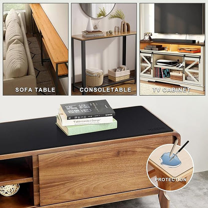 MAIDERN 63” x 7.9” Narrow Table Cover, Reversible Leather & Cork Console Table Mat, Long Slim Table Protector for Sofa Table, Entryway, Sideboard, Hallway, or Buffet Table (Black) | Tablecloths - TrueDesk