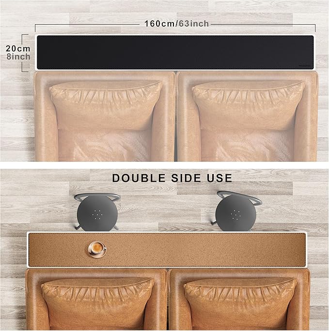 MAIDERN 63” x 7.9” Narrow Table Cover, Reversible Leather & Cork Console Table Mat, Long Slim Table Protector for Sofa Table, Entryway, Sideboard, Hallway, or Buffet Table (Black) | Tablecloths - TrueDesk