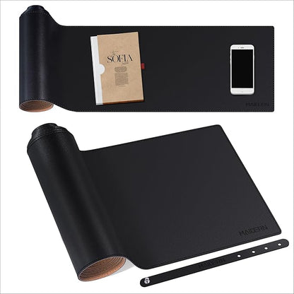 MAIDERN 63” x 7.9” Narrow Table Cover, Reversible Leather & Cork Console Table Mat, Long Slim Table Protector for Sofa Table, Entryway, Sideboard, Hallway, or Buffet Table (Black) | Tablecloths - TrueDesk