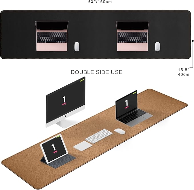 MAIDERN 63”x 15.7” Leather Desk Pad XXL, Large Desk Mat, Cork & Leather Large Mouse pad for Desk, Waterproof Computer Desk Pad for Gaming Home Office (Black) … | Mouse Pads - TrueDesk
