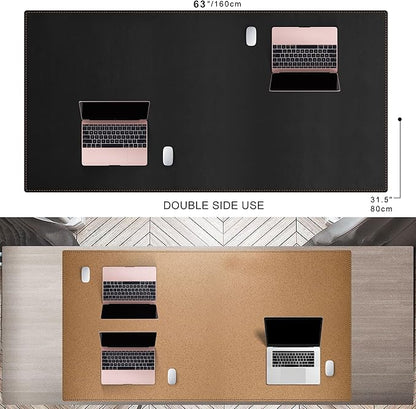 MAIDERN 63”x 31.5” Leather Desk Mat XXL, Large Desk Pad, Reversible Cork & Leather Large Mouse pad for Desk, Waterproof Computer Desk Mat for Gaming Home Office (Black) … | Desk Pads Blotters - TrueDesk