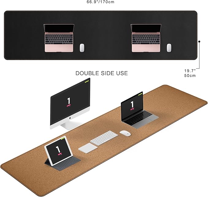 MAIDERN 67” x 19.6” Desk Pad, Large Desk Mat, Cork & Leather Large Mouse pad for Desk, Waterproof Computer Desk Pad for Gaming Home Office (Black) … | Desk Pads Blotters - TrueDesk