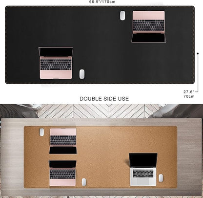 MAIDERN 67”x 27.5” Leather Desk Mat XXL, Large Desk Pad, Reversible Cork & Leather Large Mouse pad for Desk, Waterproof Computer Desk Mat for Gaming Home Office (Black) | Desk Pads Blotters - TrueDesk