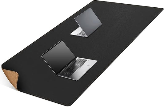 MAIDERN 67”x 27.5” Leather Desk Mat XXL, Large Desk Pad, Reversible Cork & Leather Large Mouse pad for Desk, Waterproof Computer Desk Mat for Gaming Home Office (Black) | Desk Pads Blotters - TrueDesk