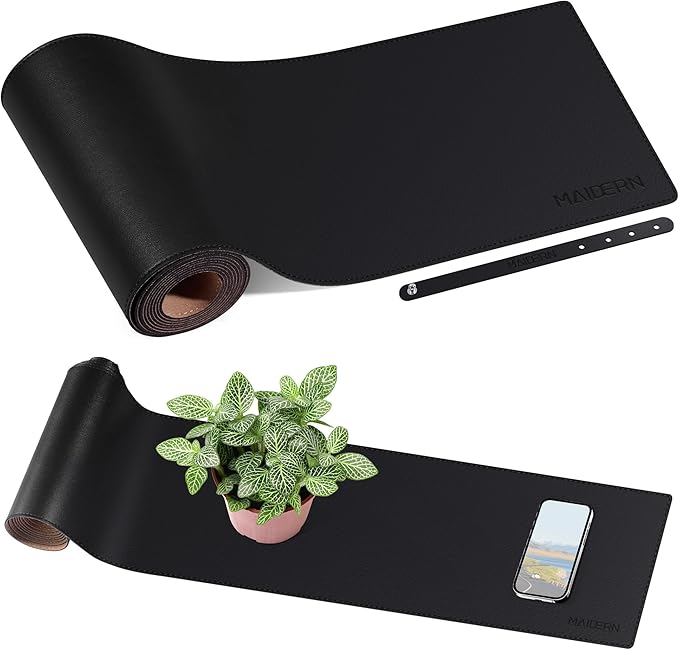 MAIDERN 70.8” x 7.9” Narrow Table Cover, Reversible Leather & Cork Console Table Mat, Long Slim Table Protector for Sofa Table, Entryway, Sideboard, Hallway, or Buffet Table (Black) | Sofa Slipcovers - TrueDesk
