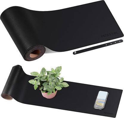 MAIDERN 70.8” x 7.9” Narrow Table Cover, Reversible Leather & Cork Console Table Mat, Long Slim Table Protector for Sofa Table, Entryway, Sideboard, Hallway, or Buffet Table (Black) | Sofa Slipcovers - TrueDesk