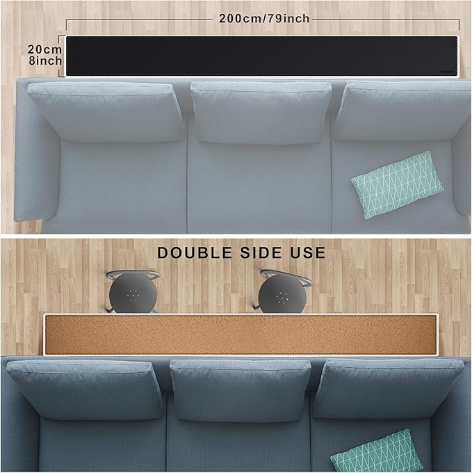 MAIDERN 70.8” x 7.9” Narrow Table Cover, Reversible Leather & Cork Console Table Mat, Long Slim Table Protector for Sofa Table, Entryway, Sideboard, Hallway, or Buffet Table (Black) | Sofa Slipcovers - TrueDesk