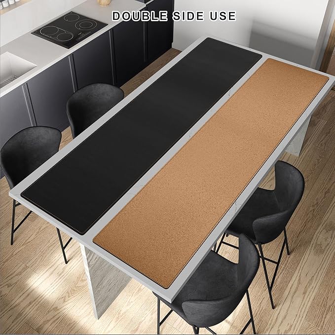 MAIDERN 70.8”x 15.7” Leather Desk Pad, Large Desk Mat, Cork & Leather Large Mouse pad for Desk, Waterproof Computer Desk Pad for Gaming Home Office (Black) | Desk Pads Blotters - TrueDesk