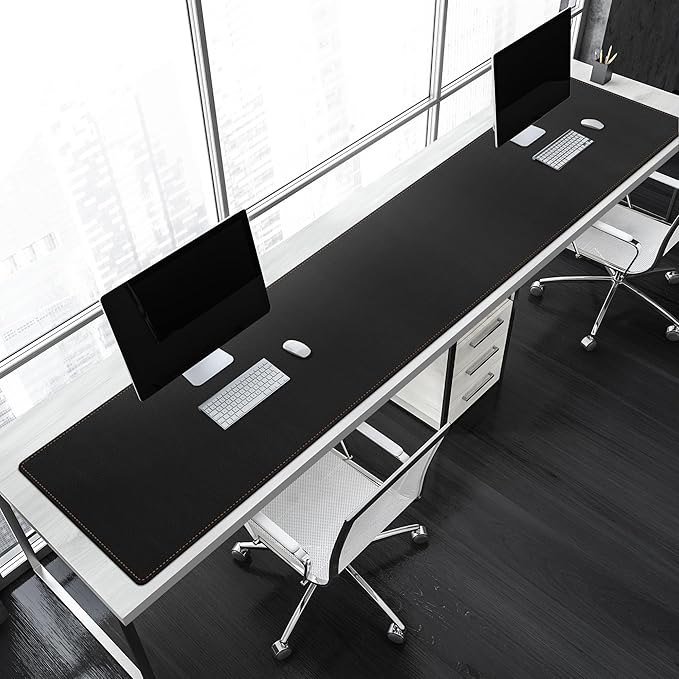 MAIDERN 70.8”x 15.7” Leather Desk Pad, Large Desk Mat, Cork & Leather Large Mouse pad for Desk, Waterproof Computer Desk Pad for Gaming Home Office (Black) | Desk Pads Blotters - TrueDesk