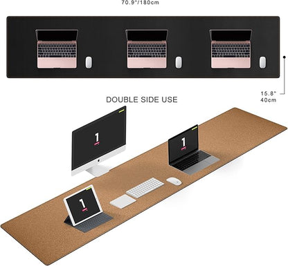 MAIDERN 70.8”x 15.7” Leather Desk Pad, Large Desk Mat, Cork & Leather Large Mouse pad for Desk, Waterproof Computer Desk Pad for Gaming Home Office (Black) | Desk Pads Blotters - TrueDesk