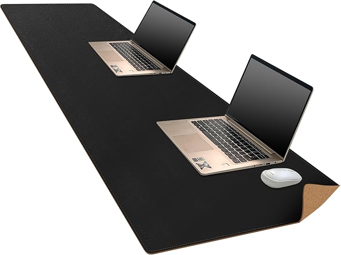 MAIDERN 70.8”x 15.7” Leather Desk Pad, Large Desk Mat, Cork & Leather Large Mouse pad for Desk, Waterproof Computer Desk Pad for Gaming Home Office (Black) | Desk Pads Blotters - TrueDesk