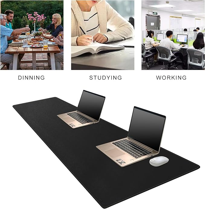 MAIDERN 70.8”x 15.7” Leather Desk Pad, Large Desk Mat, Cork & Leather Large Mouse pad for Desk, Waterproof Computer Desk Pad for Gaming Home Office (Black) | Desk Pads Blotters - TrueDesk