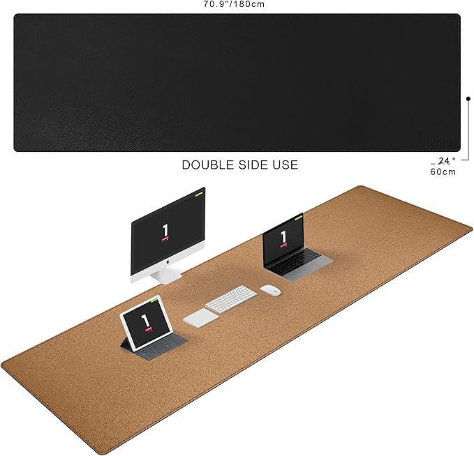 MAIDERN 70.8”x 23.6” Leather Desk Mat XXL, Large Desk Pad, Reversible Cork & Leather Large Mouse pad for Desk, Waterproof Computer Desk Mat for Gaming Home Office (Black) … | Desk Pads Blotters - TrueDesk
