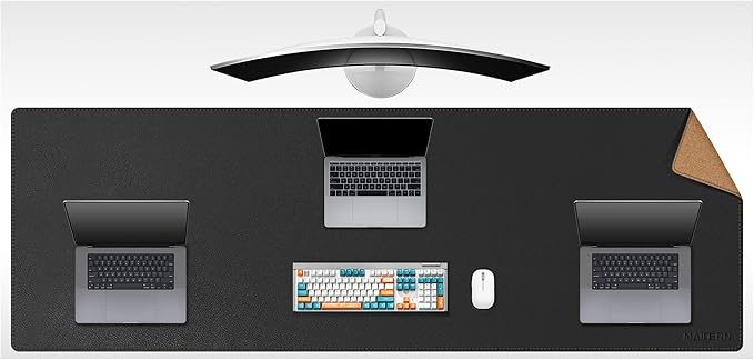 MAIDERN 70.8”x 23.6” Leather Desk Mat XXL, Large Desk Pad, Reversible Cork & Leather Large Mouse pad for Desk, Waterproof Computer Desk Mat for Gaming Home Office (Black) … | Desk Pads Blotters - TrueDesk