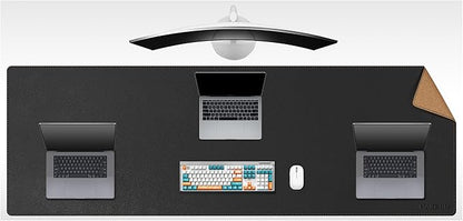 MAIDERN 70.8”x 23.6” Leather Desk Mat XXL, Large Desk Pad, Reversible Cork & Leather Large Mouse pad for Desk, Waterproof Computer Desk Mat for Gaming Home Office (Black) … | Desk Pads Blotters - TrueDesk