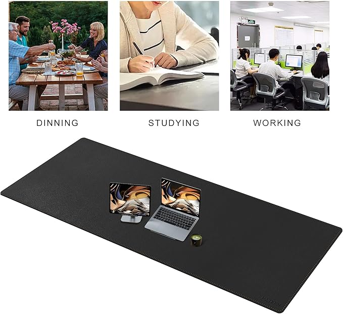 MAIDERN 70.8”x 23.6” Leather Desk Mat XXL, Large Desk Pad, Reversible Cork & Leather Large Mouse pad for Desk, Waterproof Computer Desk Mat for Gaming Home Office (Black) … | Desk Pads Blotters - TrueDesk
