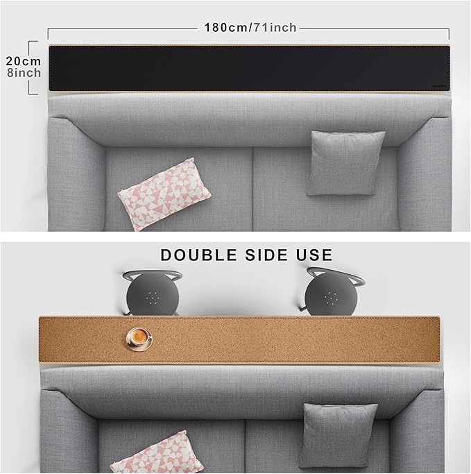 MAIDERN 70.9” x 7.9” Narrow Table Cover, Reversible Leather & Cork Console Table Mat, Long Slim Table Protector for Sofa Table, Entryway, Sideboard, Hallway, or Buffet Table (Black) | Tablecloths - TrueDesk