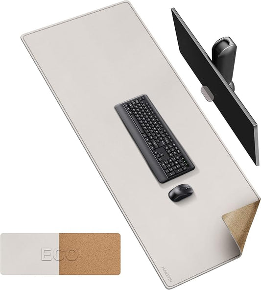MAIDERN Cork & Leather Desk Mat, 63' x 23.6', Dual Sided Pad Protector for Gaming and Home Office (Cream) | Desk Pads Blotters - TrueDesk