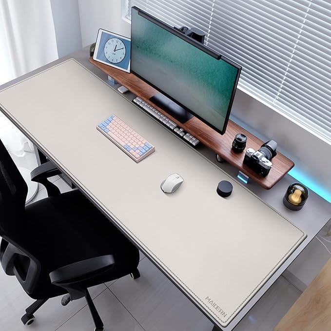 MAIDERN Cork & Leather Desk Mat, 63' x 23.6', Dual Sided Pad Protector for Gaming and Home Office (Cream) | Desk Pads Blotters - TrueDesk