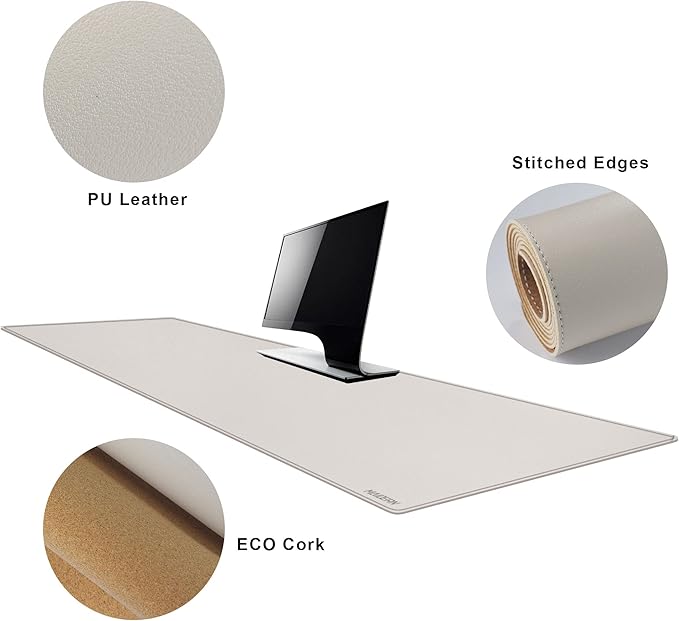 MAIDERN Cork & Leather Desk Mat, 63' x 23.6', Dual Sided Pad Protector for Gaming and Home Office (Cream) | Desk Pads Blotters - TrueDesk