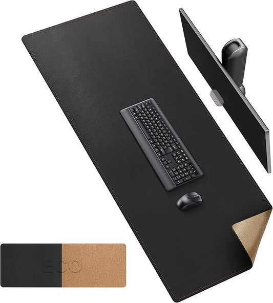 MAIDERN Cork & Leather Desk Mat, 63' x 23.6' Large XXL, Full Size Reversible Desk Pad Protector for Gaming & Home Office (Black) | Desk Pads Blotters - TrueDesk