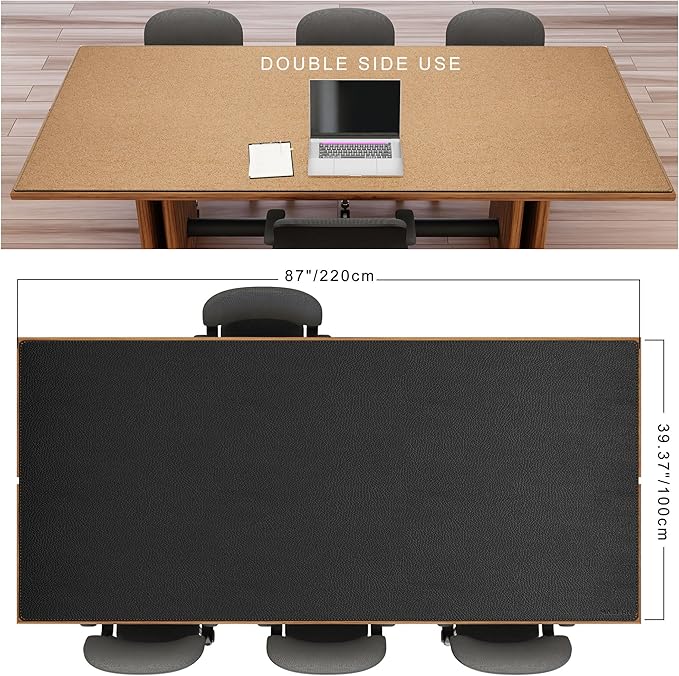 MAIDERN Cork & Leather Desk Mat – 86.6"x40" Large Office Desk Blotter Pad – Waterproof Surface Desk Blotter Pad (Black) | Desk Pads Blotters - TrueDesk