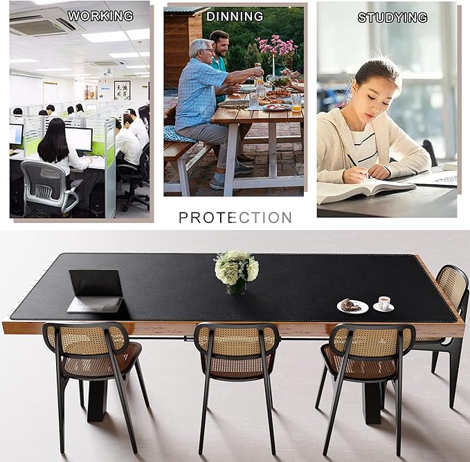 MAIDERN Cork & Leather Desk Mat – 94.5"x40" Large Office Desk Blotter Pad – Waterproof Surface Desk Blotter Pad (Black) | Desk Pads Blotters - TrueDesk
