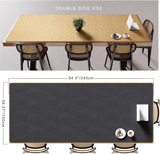 MAIDERN Cork & Leather Desk Mat – 94.5"x40" Large Office Desk Blotter Pad – Waterproof Surface Desk Blotter Pad (Black) | Desk Pads Blotters - TrueDesk