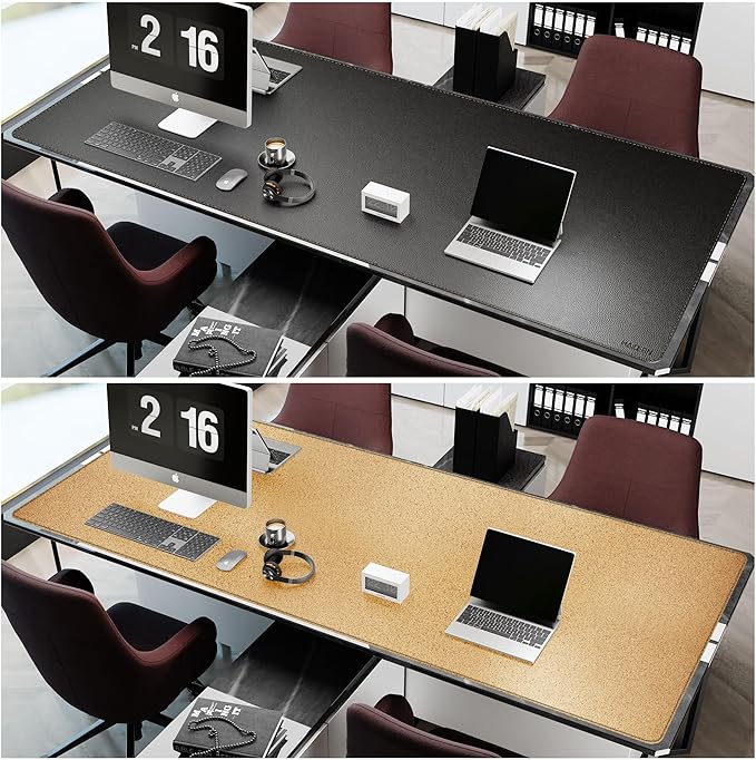 MAIDERN Cork & Leather Desk Mat – 94.5"x40" Large Office Desk Blotter Pad – Waterproof Surface Desk Blotter Pad (Black) | Desk Pads Blotters - TrueDesk