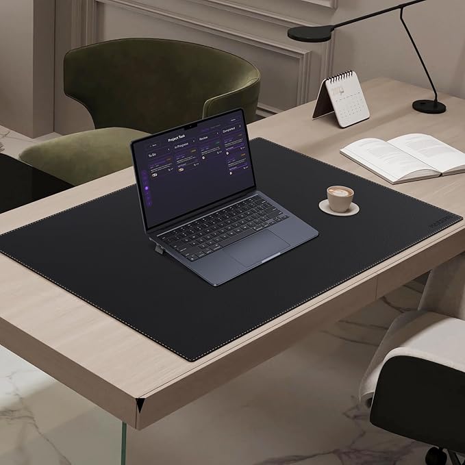 MAIDERN Leather Desk Mat, 31.5” x 24” Reversible Large Desk Pad Mat, Cork & Leather Large Mouse pad for Desk, Waterproof Computer Desk Mat for Gaming Home Office (Black) | Desk Pads Blotters - TrueDesk