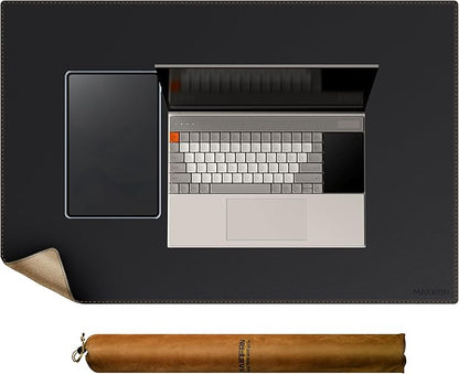 MAIDERN Leather Desk Mat, 31.5” x 24” Reversible Large Desk Pad Mat, Cork & Leather Large Mouse pad for Desk, Waterproof Computer Desk Mat for Gaming Home Office (Black) | Desk Pads Blotters - TrueDesk