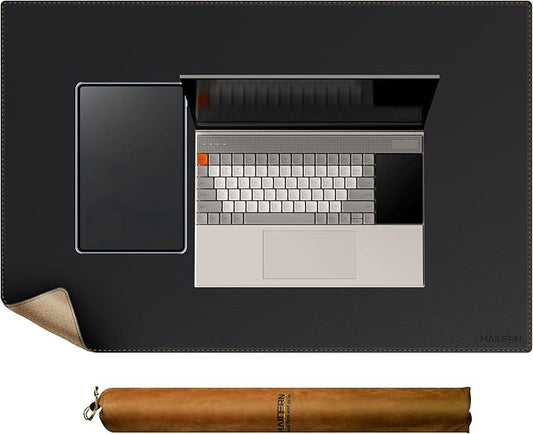 MAIDERN Leather Desk Mat, 31.5” x 24” Reversible Large Desk Pad Mat, Cork & Leather Large Mouse pad for Desk, Waterproof Computer Desk Mat for Gaming Home Office (Black) | Desk Pads Blotters - TrueDesk
