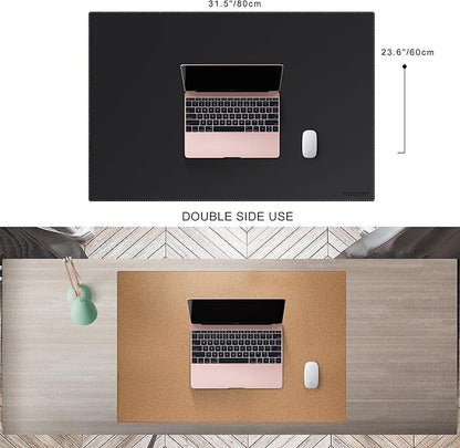 MAIDERN Leather Desk Mat, 31.5” x 24” Reversible Large Desk Pad Mat, Cork & Leather Large Mouse pad for Desk, Waterproof Computer Desk Mat for Gaming Home Office (Black) | Desk Pads Blotters - TrueDesk
