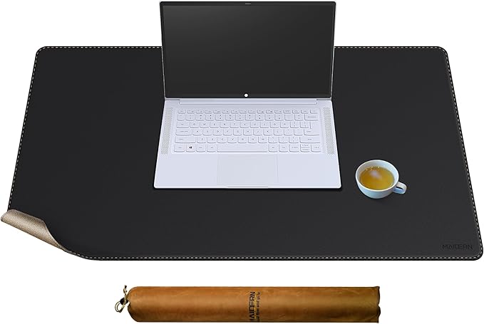 MAIDERN Leather Desk Mat, 35.4” x 19.6” Reversible Large Desk Pad Mat, Cork & Leather Large Mouse pad for Desk, Waterproof Computer Desk Mat for Gaming Home Office (Black) | Desk Pads Blotters - TrueDesk
