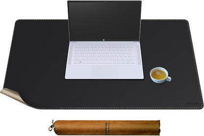MAIDERN Leather Desk Mat, 35.4” x 19.6” Reversible Large Desk Pad Mat, Cork & Leather Large Mouse pad for Desk, Waterproof Computer Desk Mat for Gaming Home Office (Black) | Desk Pads Blotters - TrueDesk