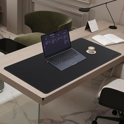 MAIDERN Leather Desk Mat, 35.4” x 19.6” Reversible Large Desk Pad Mat, Cork & Leather Large Mouse pad for Desk, Waterproof Computer Desk Mat for Gaming Home Office (Black) | Desk Pads Blotters - TrueDesk