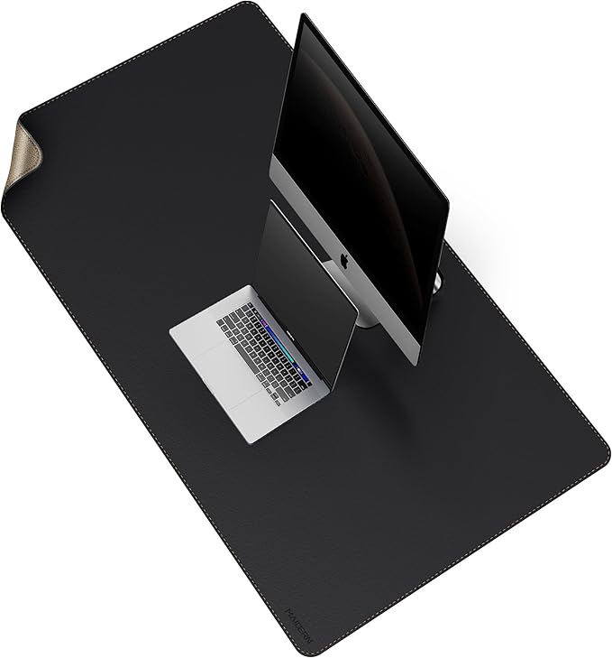 MAIDERN Leather Desk Mat, 51.2” x 27.5” Reversible Large Desk Pad Mat, Cork & Leather Large Mouse pad for Desk, Waterproof Computer Desk Mat for Gaming Home Office (Black) | Desk Pads Blotters - TrueDesk