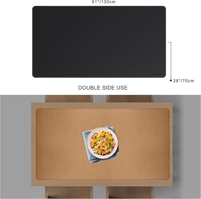 MAIDERN Leather Desk Mat, 51.2” x 27.5” Reversible Large Desk Pad Mat, Cork & Leather Large Mouse pad for Desk, Waterproof Computer Desk Mat for Gaming Home Office (Black) | Desk Pads Blotters - TrueDesk