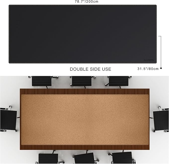 MAIDERN Leather Desk Mat, (5XL) 78.7” x 31.5” Reversible Office Desk Pad Mat, Cork & Leather Large Mouse pad for Desk, Waterproof Computer Desk Mat for Gaming Home Office (Black) | Desk Pads Blotters - TrueDesk