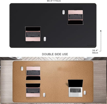 MAIDERN Leather Desk Mat Large XL, 67” x 35.4” Reversible Office Desk Pad Mat, Cork & Leather Large Mouse pad for Desk, Waterproof Computer Desk Mat for Gaming Home Office (Black) | Desk Pads Blotters - TrueDesk