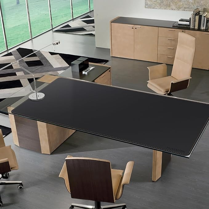 MAIDERN Leather Desk Mat Large XL, 67” x 35.4” Reversible Office Desk Pad Mat, Cork & Leather Large Mouse pad for Desk, Waterproof Computer Desk Mat for Gaming Home Office (Black) | Desk Pads Blotters - TrueDesk