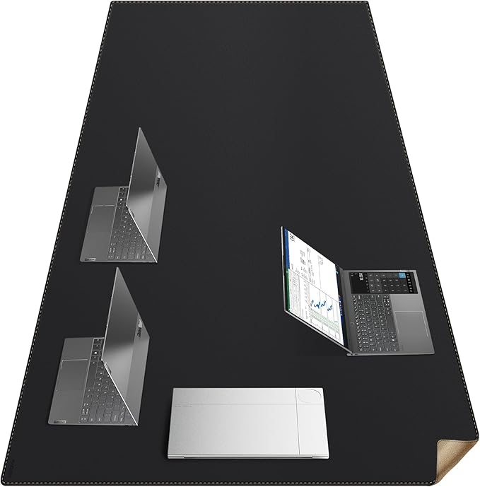 MAIDERN Leather Desk Mat Large XL, 70.8” x 40” Reversible Office Desk Pad Mat, Cork & Leather Large Mouse pad for Desk, Waterproof Computer Desk Mat for Gaming Home Office (Black) | Desk Pads Blotters - TrueDesk