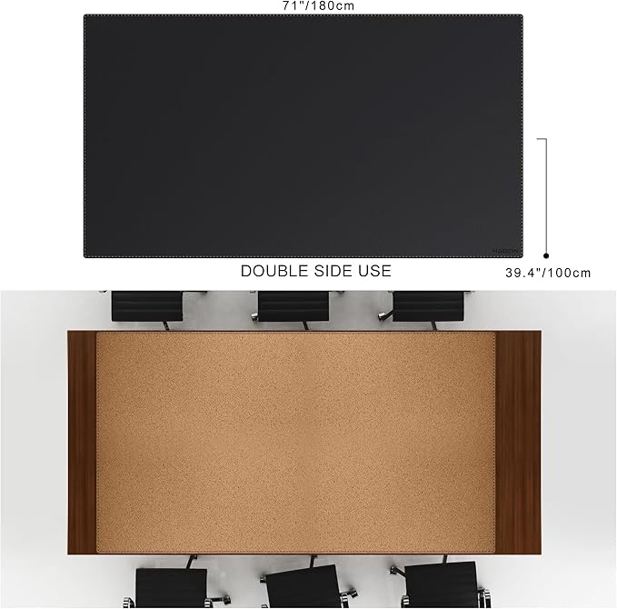 MAIDERN Leather Desk Mat Large XL, 70.8” x 40” Reversible Office Desk Pad Mat, Cork & Leather Large Mouse pad for Desk, Waterproof Computer Desk Mat for Gaming Home Office (Black) | Desk Pads Blotters - TrueDesk